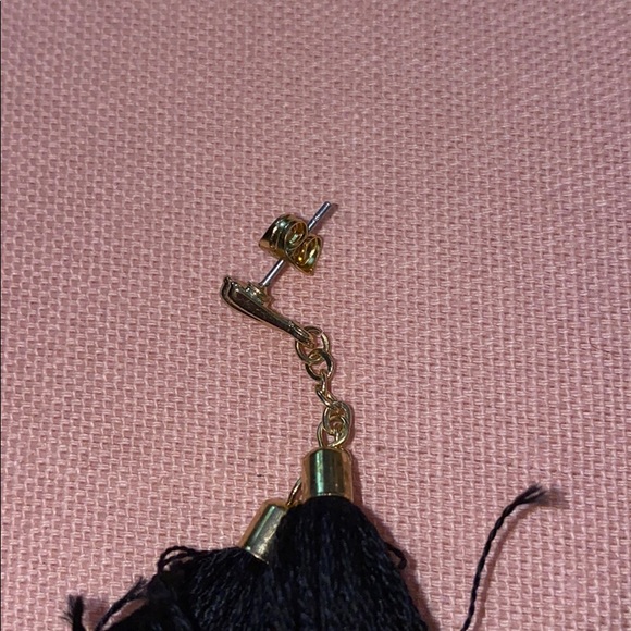 Black Stud Tassel Earrings - Picture 2 of 3
